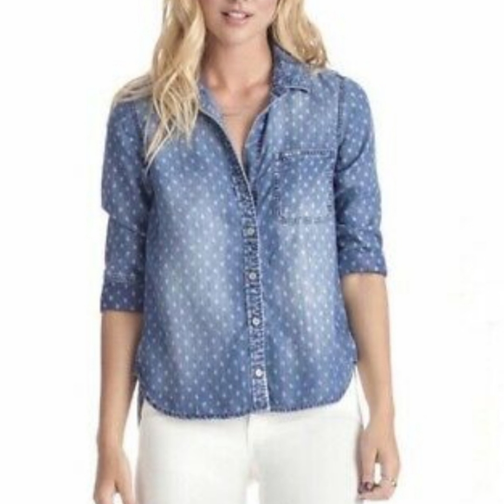 Cloth & Stone Patterned Chambray Button Down Top - image 1